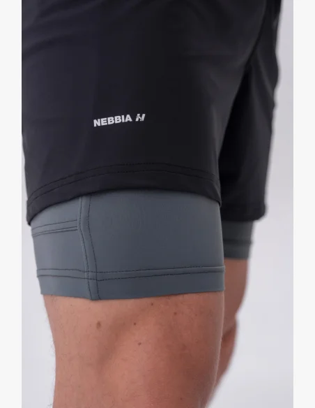 NEBBIA • NEBBIA Dvouvrstvové šortky s kapsami na mobil šedé • Nebshop.cz