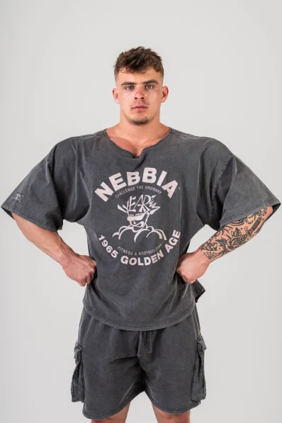 NEBBIA • NEBBIA Washed bavlnený rag top GOLDEN AGE černý • Nebshop.cz
