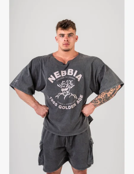 NEBBIA • NEBBIA Washed bavlnený rag top GOLDEN AGE černý • Nebshop.cz