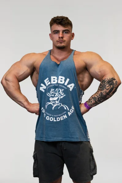 NEBBIA • NEBBIA Washed muscle back stringer GOLDEN AGE modré • Nebshop.cz