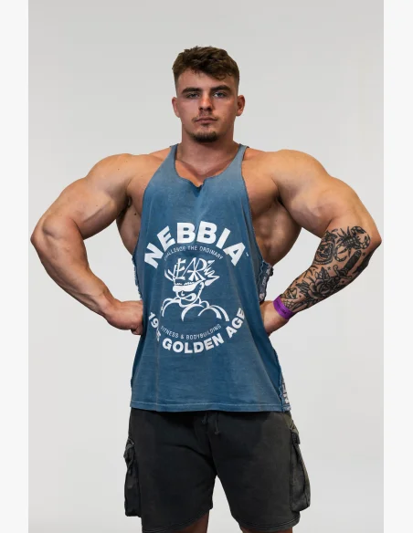 NEBBIA • NEBBIA Washed muscle back stringer GOLDEN AGE modré • Nebshop.cz