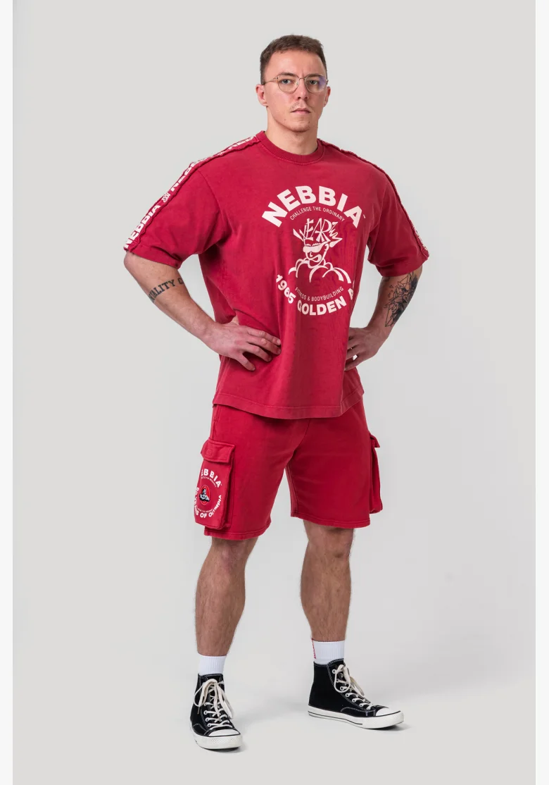NEBBIA • NEBBIA Washed volné cargo šortky LEGACY červené • Nebshop.cz