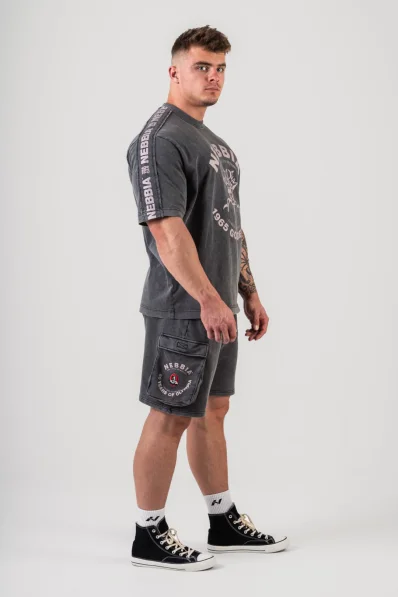 NEBBIA • NEBBIA Washed volné cargo šortky LEGACY šedé • Nebshop.cz 2