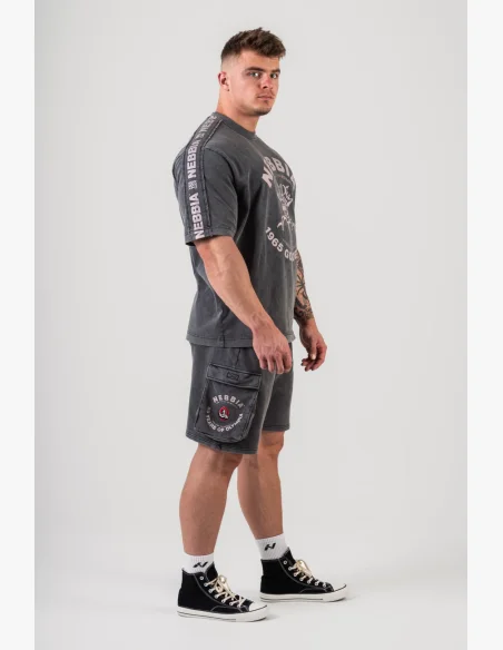 NEBBIA • NEBBIA Washed volné cargo šortky LEGACY šedé • Nebshop.cz