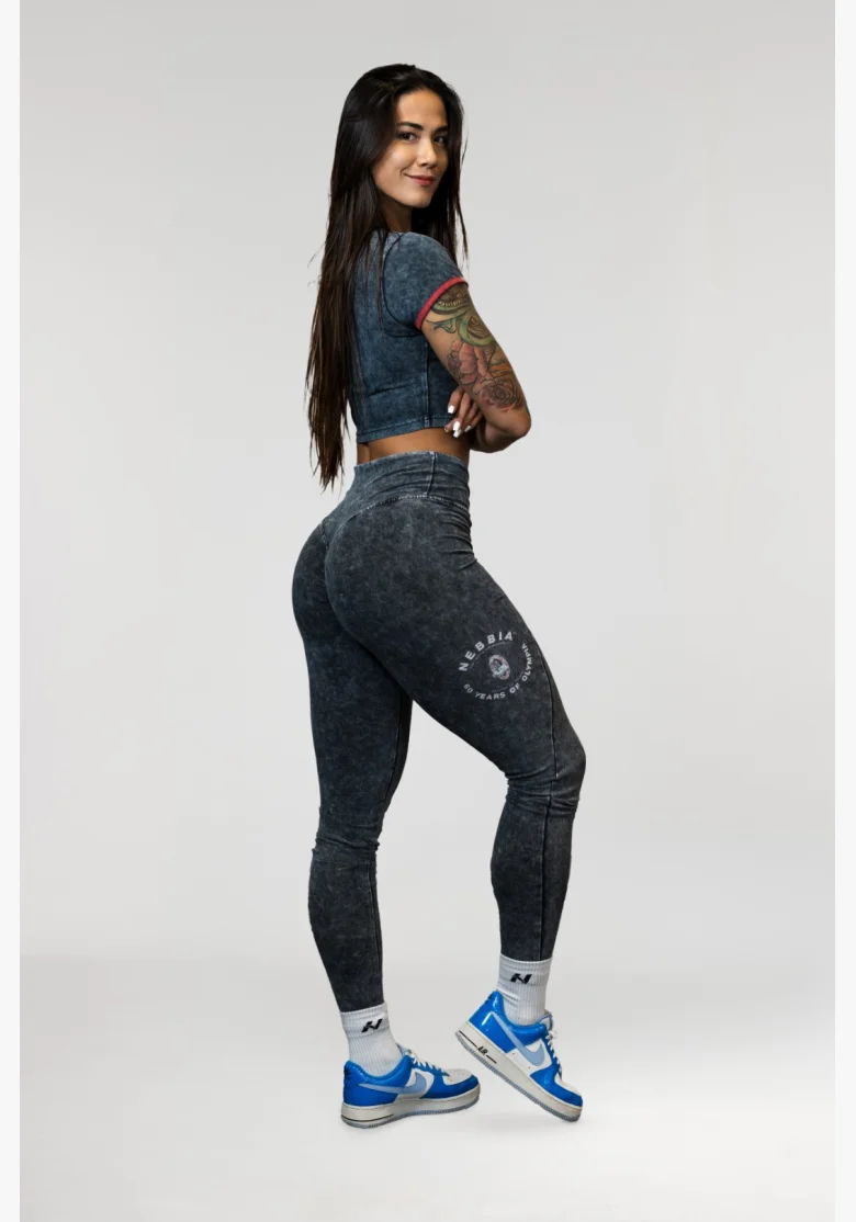 NEBBIA • NEBBIA Washed fitness legíny s vysokým pasem GYM WARRIOR • Nebshop.cz