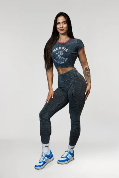 NEBBIA • NEBBIA Washed fitness legíny s vysokým pasem GYM WARRIOR • Nebshop.cz