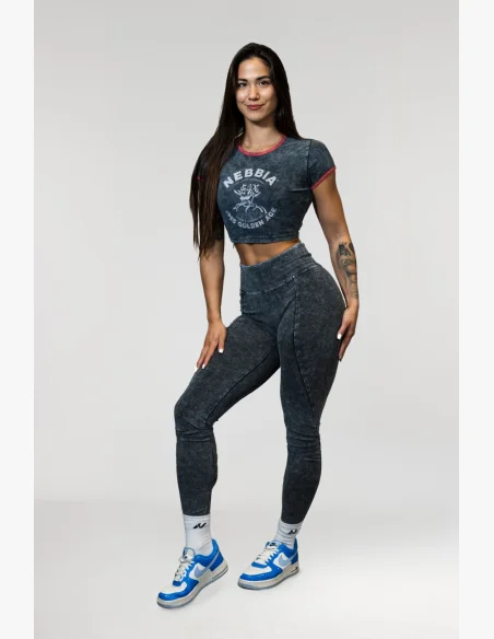 NEBBIA • NEBBIA Washed fitness legíny s vysokým pasem GYM WARRIOR • Nebshop.cz
