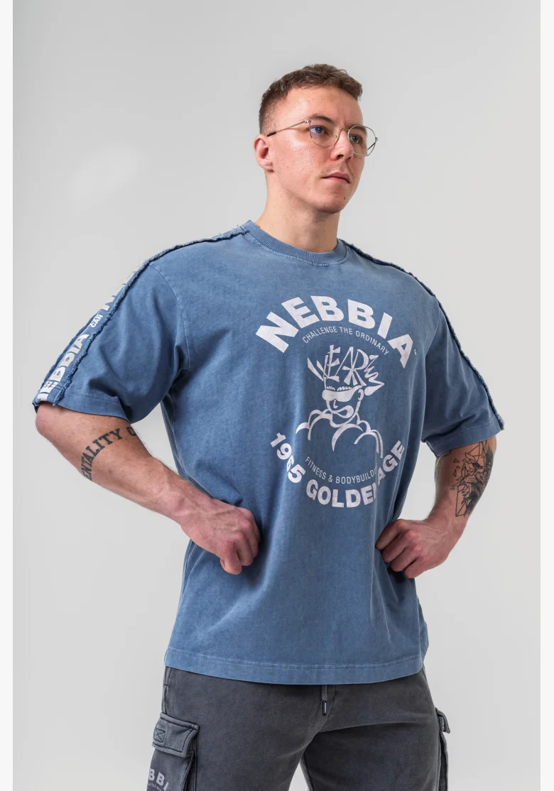 NEBBIA • NEBBIA Washed oversized tričko GOLDEN AGE modré • Nebshop.cz