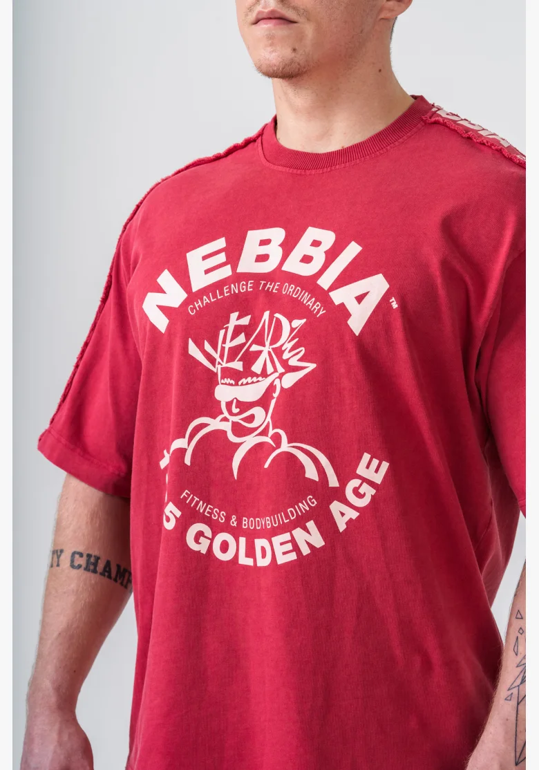 NEBBIA • NEBBIA Washed oversized tričko GOLDEN AGE červené • Nebshop.cz