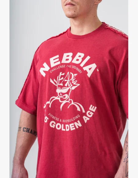 NEBBIA • NEBBIA Washed oversized tričko GOLDEN AGE červené • Nebshop.cz