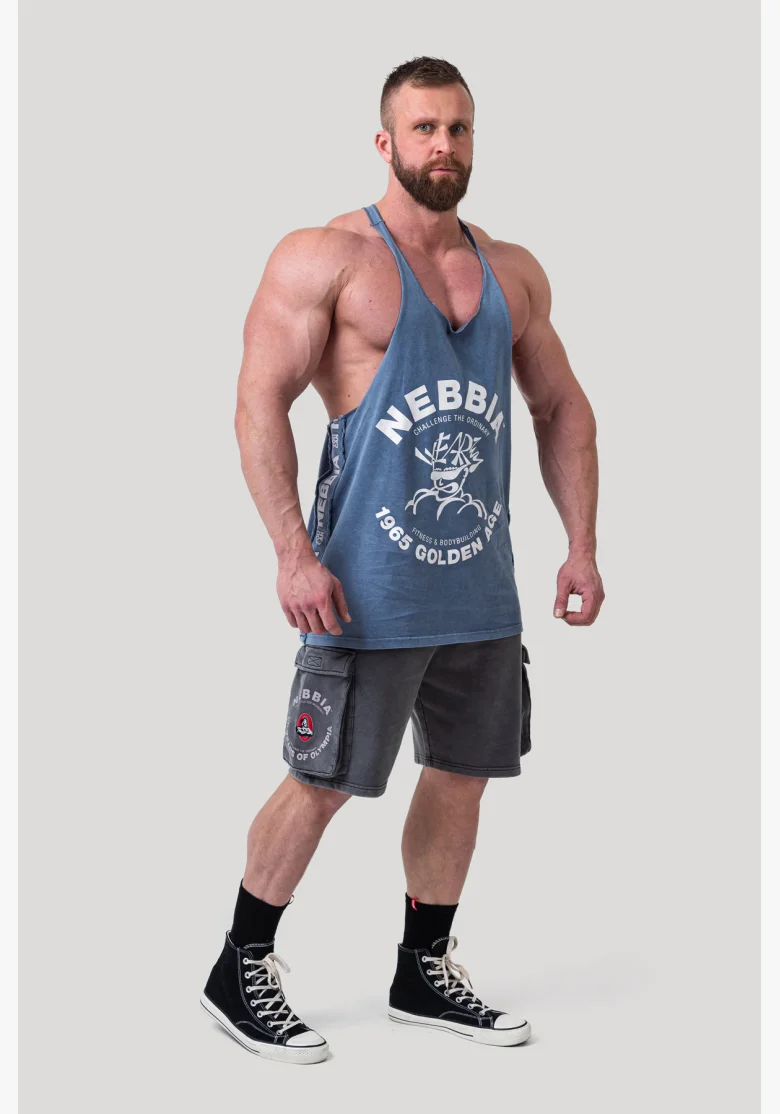 NEBBIA • NEBBIA Washed muscle back stringer GOLDEN AGE modré • Nebshop.cz