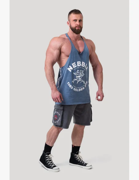 NEBBIA • NEBBIA Washed muscle back stringer GOLDEN AGE modré • Nebshop.cz