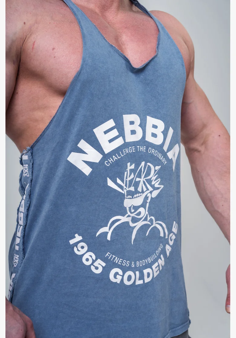 NEBBIA • NEBBIA Washed muscle back stringer GOLDEN AGE modré • Nebshop.cz