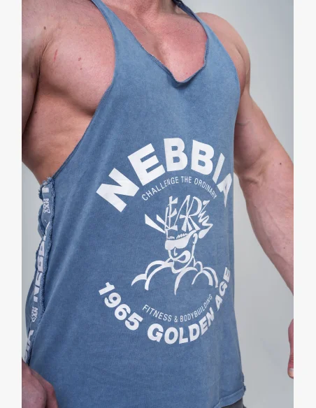 NEBBIA • NEBBIA Washed muscle back stringer GOLDEN AGE modré • Nebshop.cz