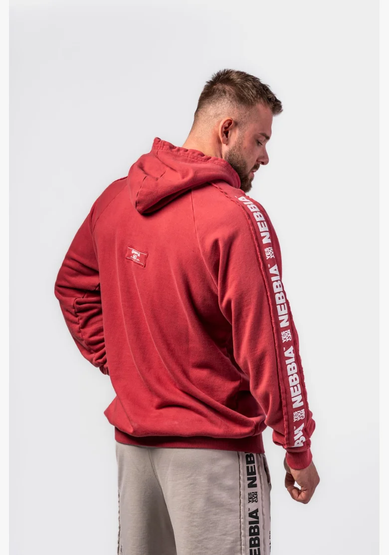 NEBBIA • NEBBIA Washed mikina s kapucí HERITAGE červená • Nebshop.cz