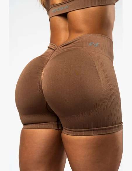 NEBBIA • NEBBIA Bezešvé push-up šortky s vysokým pasem TOTALLY SEAMLESS hnědé • Nebshop.cz