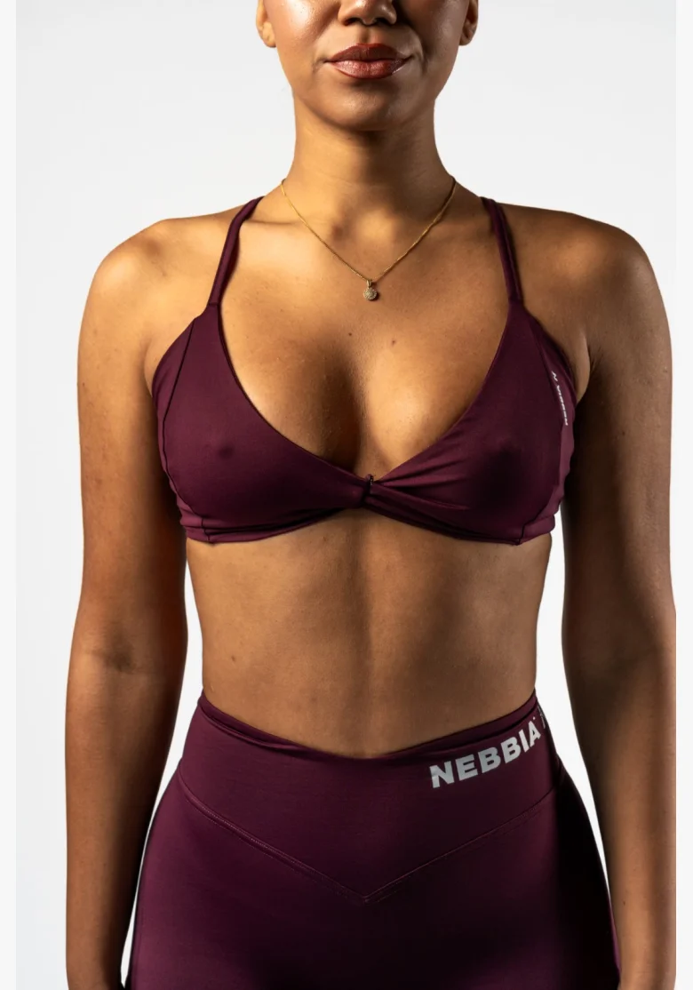 NEBBIA • NEBBIA Sportovní podprsenka se střední oporou TWIST-KNOT bordová • Nebshop.cz