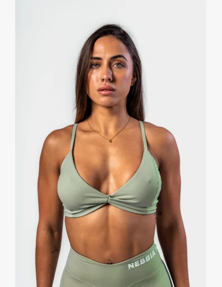 NEBBIA • NEBBIA Sportovní podprsenka se střední oporou TWIST-KNOT světle zelená • Nebshop.cz