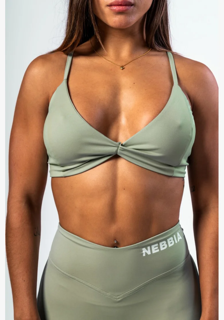 NEBBIA • NEBBIA Sportovní podprsenka se střední oporou TWIST-KNOT světle zelená • Nebshop.cz