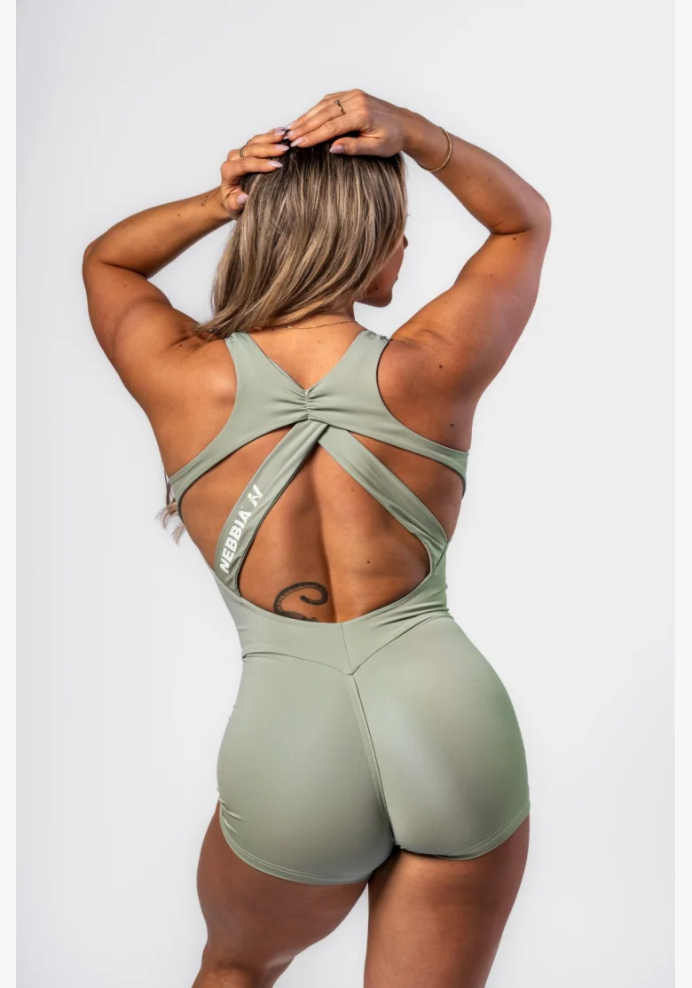 NEBBIA • NEBBIA Tvarující fitness overal STRONG BEAUTY světlezelený • Nebshop.cz