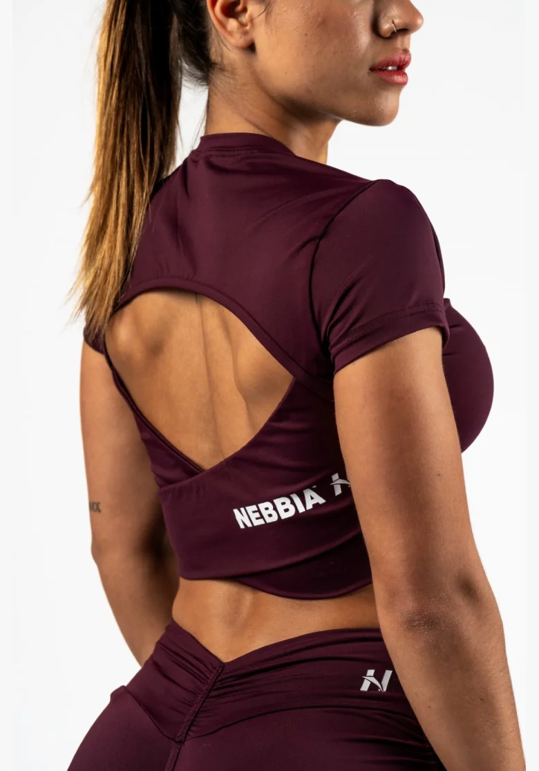 NEBBIA • NEBBIA Open-back crop top STRONG BEAUTY bordové • Nebshop.cz