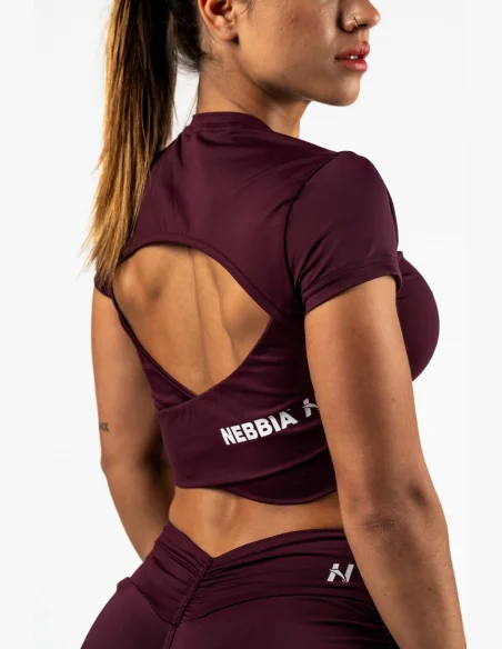 NEBBIA • NEBBIA Open-back crop top STRONG BEAUTY bordové • Nebshop.cz