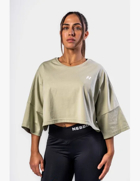 NEBBIA • NEBBIA Oversized crop tričko JUST FLOW světle zelené • Nebshop.cz