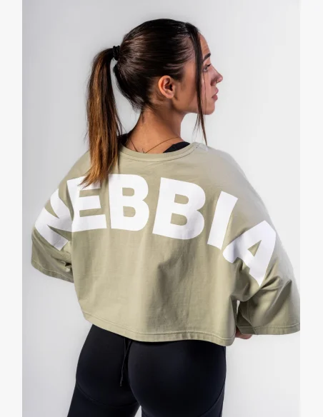 NEBBIA • NEBBIA Oversized crop tričko JUST FLOW světle zelené • Nebshop.cz