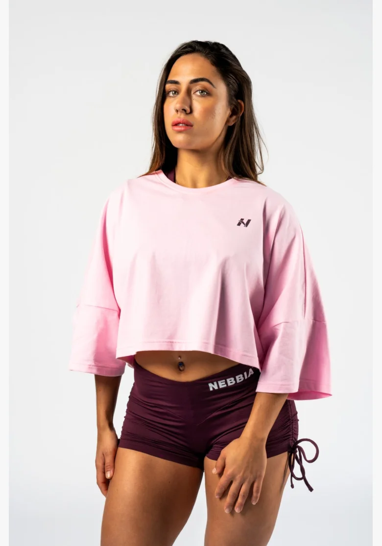 NEBBIA • NEBBIA Oversized crop tričko JUST FLOW růžové • Nebshop.cz