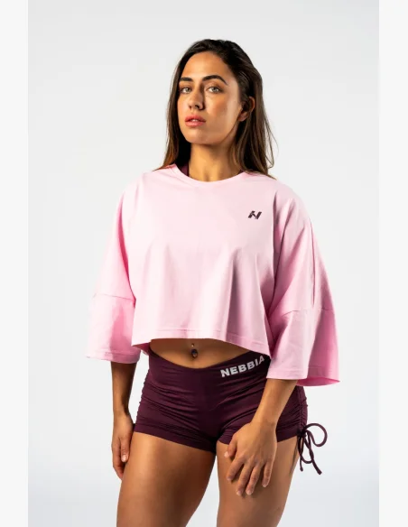 NEBBIA • NEBBIA Oversized crop tričko JUST FLOW růžové • Nebshop.cz