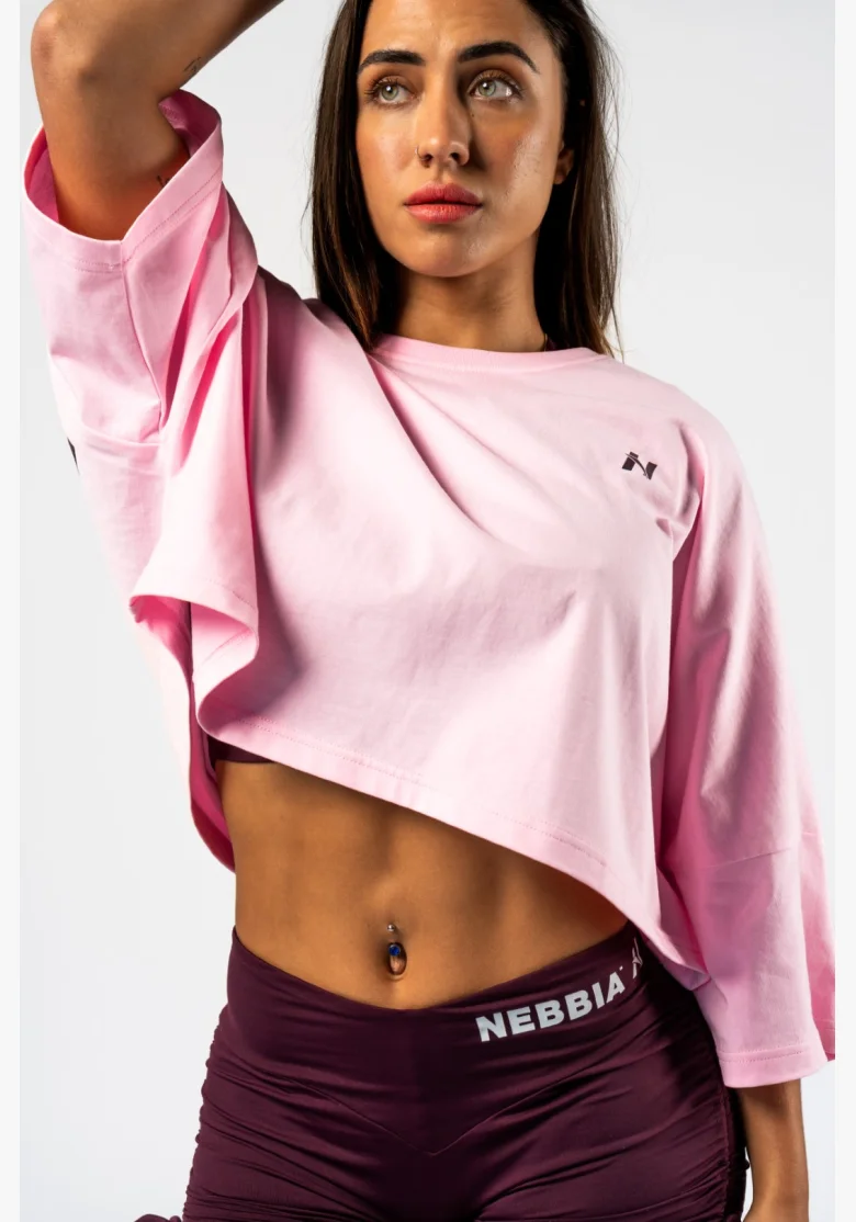 NEBBIA • NEBBIA Oversized crop tričko JUST FLOW růžové • Nebshop.cz
