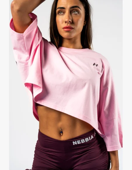 NEBBIA • NEBBIA Oversized crop tričko JUST FLOW růžové • Nebshop.cz