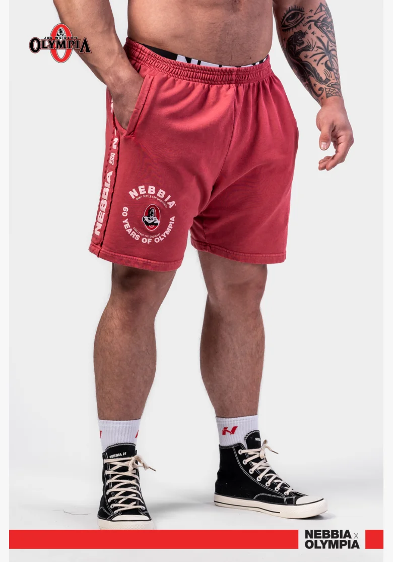 NEBBIA • NEBBIA Washed teplákové šortky LEGEND červené • NebShop