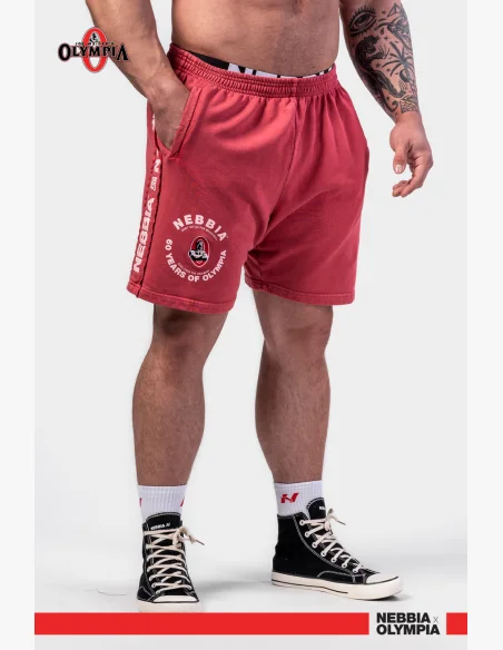 NEBBIA • NEBBIA Washed teplákové šortky LEGEND červené • NebShop