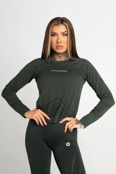 GYM GLAMOUR • Gym Glamour Top s dlouhým rukávem Deep Forest • NebShop