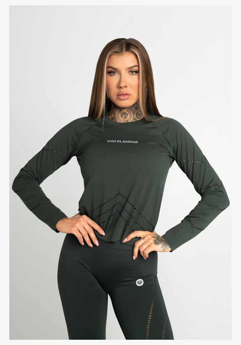GYM GLAMOUR • Gym Glamour Top s dlouhým rukávem Deep Forest • NebShop