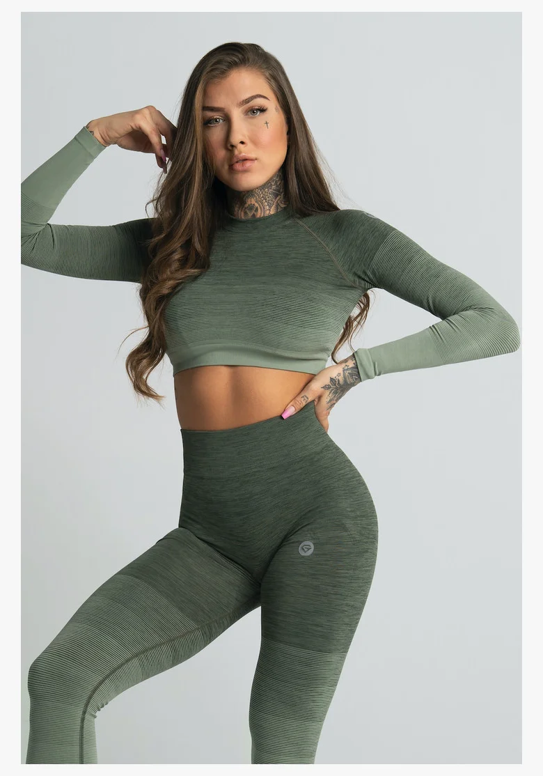 GYM GLAMOUR • Gym Glamour Crop-Top s dlouhým rukávem Khaki • NebShop