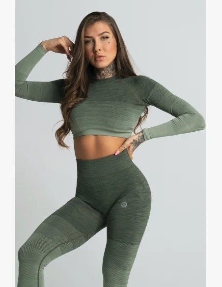 GYM GLAMOUR • Gym Glamour Crop-Top s dlouhým rukávem Khaki • NebShop