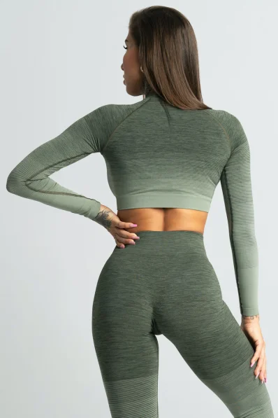 GYM GLAMOUR • Gym Glamour Crop-Top s dlouhým rukávem Khaki • NebShop 2