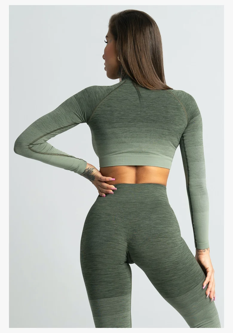 GYM GLAMOUR • Gym Glamour Crop-Top s dlouhým rukávem Khaki • NebShop
