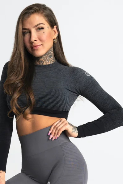 GYM GLAMOUR • Gym Glamour Crop-Top s dlouhým rukávem Grey • NebShop