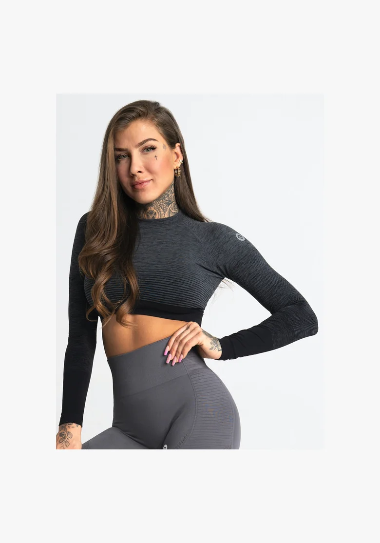 GYM GLAMOUR • Gym Glamour Crop-Top s dlouhým rukávem Grey • NebShop