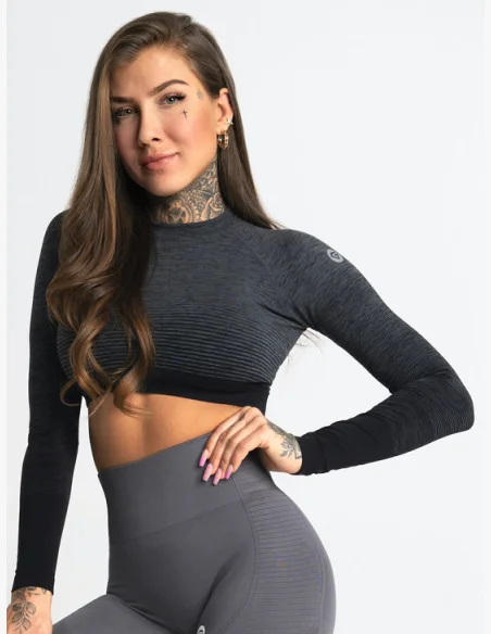 GYM GLAMOUR • Gym Glamour Crop-Top s dlouhým rukávem Grey • NebShop