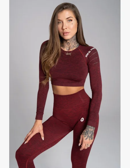 GYM GLAMOUR • Gym Glamour Crop top s dlouhým rukávem Bordo Melange • NebShop