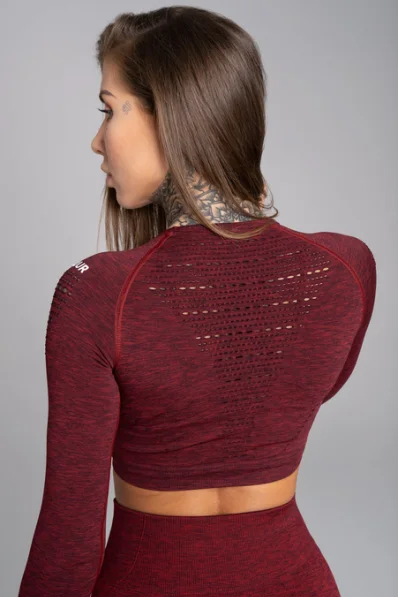 GYM GLAMOUR • Gym Glamour Crop top s dlouhým rukávem Bordo Melange • NebShop 2