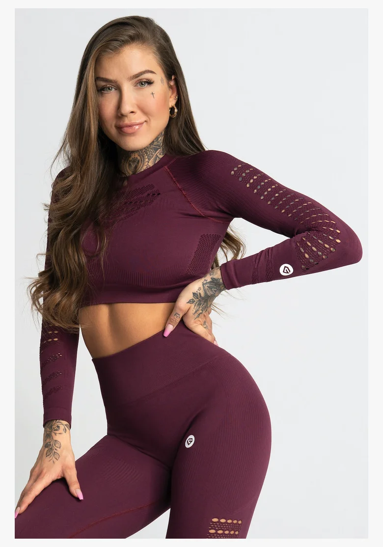 GYM GLAMOUR • Gym Glamour Crop top s dlouhým rukávem Dark Berry • NebShop