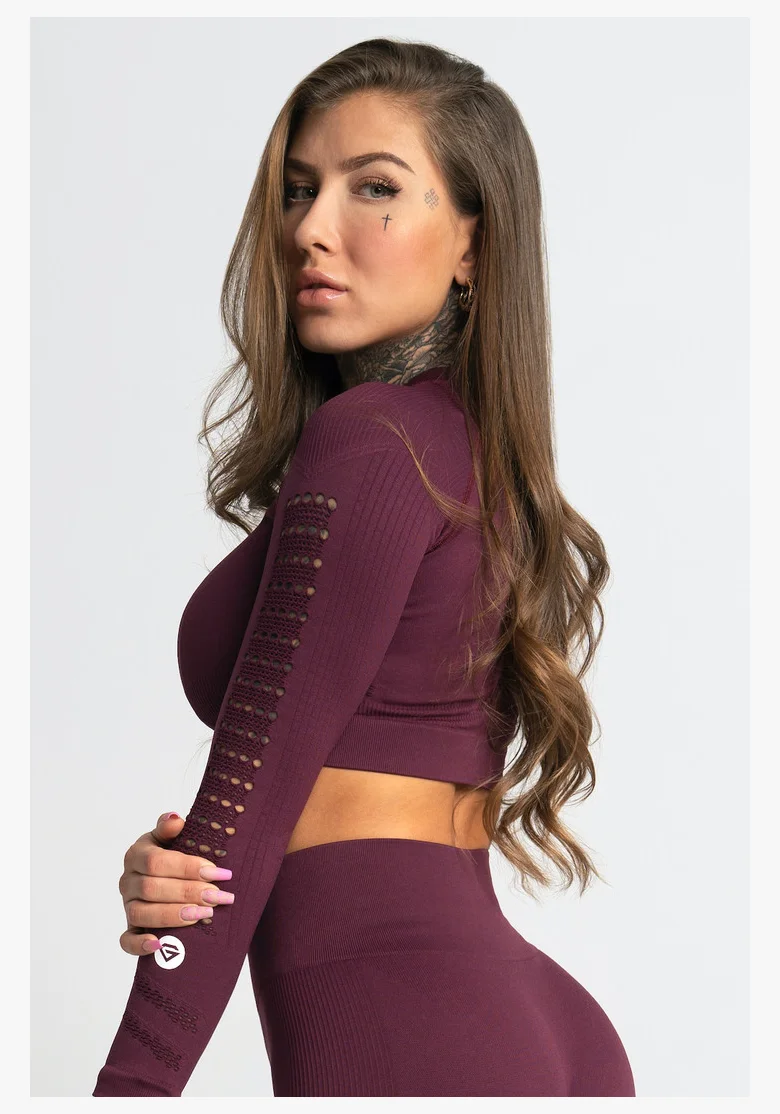 GYM GLAMOUR • Gym Glamour Crop top s dlouhým rukávem Dark Berry • NebShop