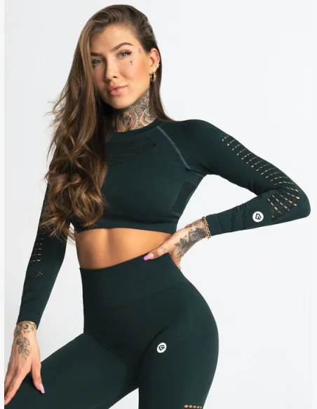 GYM GLAMOUR • Gym Glamour Crop top s dlouhým rukávem Evergreen • NebShop