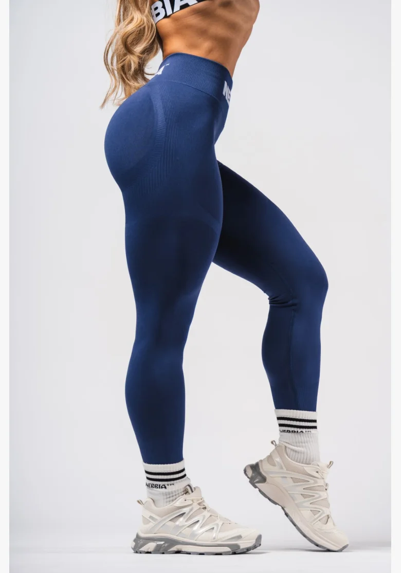 NEBBIA Bezešvé extra push-up legíny s vysokým pasem Flow Seamless modré
