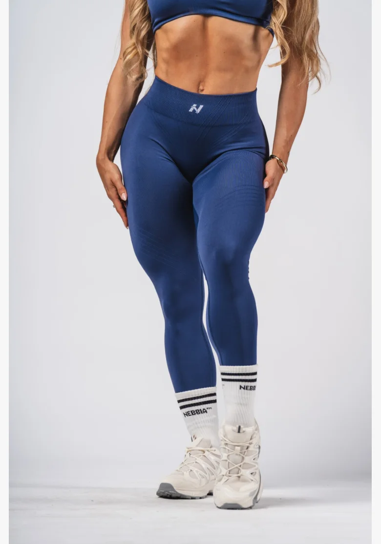 NEBBIA Tvarující bezešvé maximum push-up legíny FLOW SEAMLESS modré